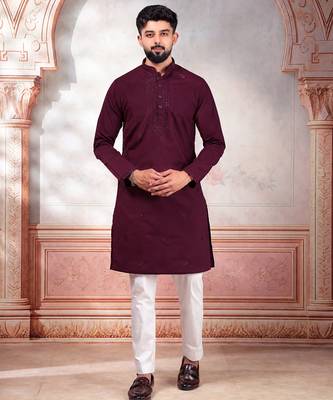 Wine color smart festive special embroidered kurta payjama for traditonal looks 1