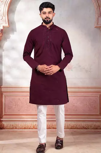 Wine color smart festive special embroidered kurta payjama for traditonal looks