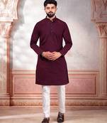 Wine color smart festive special embroidered kurta payjama for traditonal looks