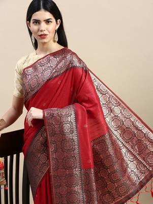 Woven Design Ethnic Motifs Zari Kanjeevaram Saree 1