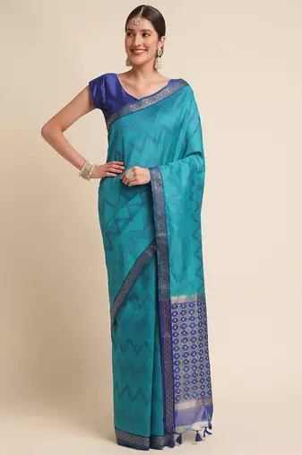 Geometric Printed Zari Leheriya Saree