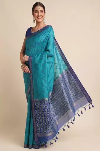 Geometric Printed Zari Leheriya Saree