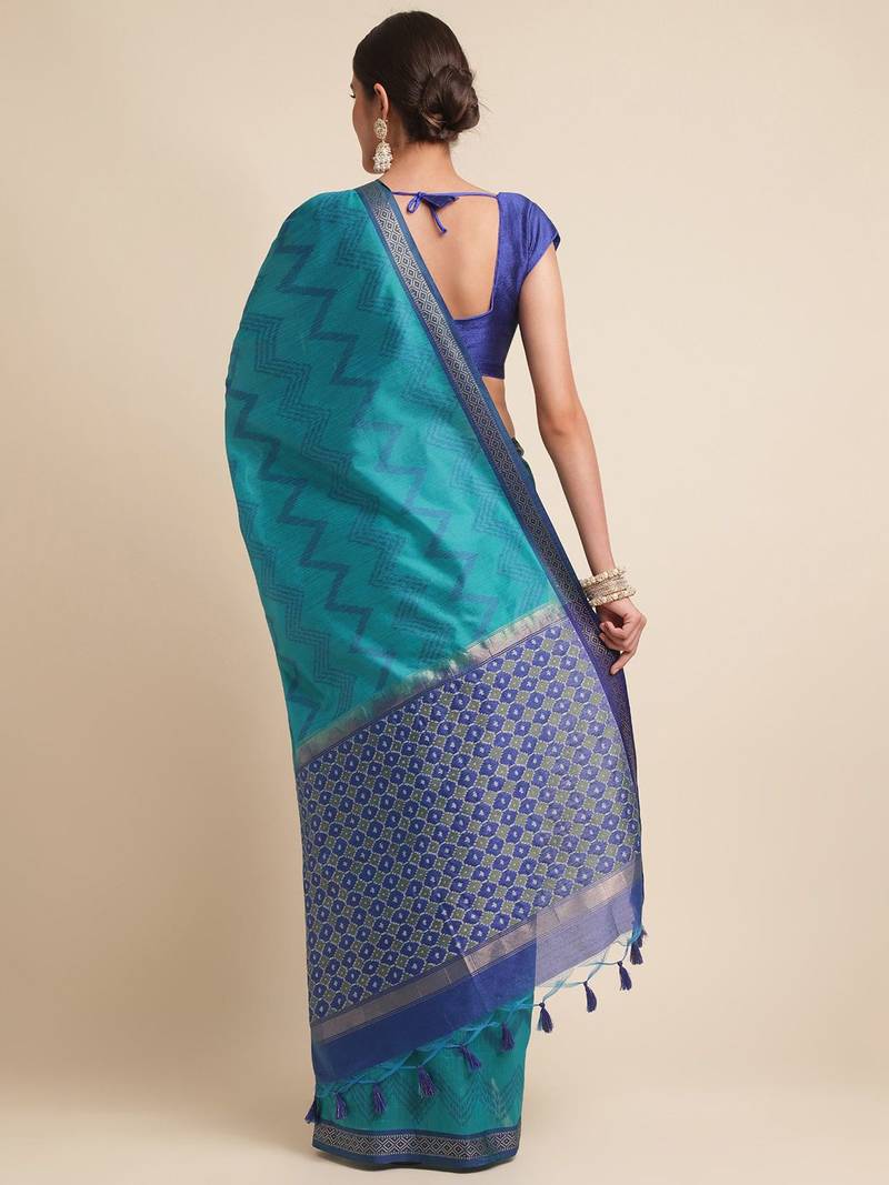 Geometric Printed Zari Leheriya Saree