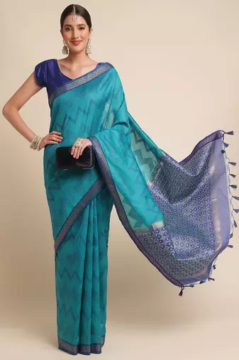Geometric Printed Zari Leheriya Saree