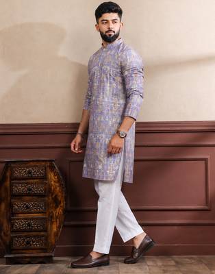 Lavender color smart printed ethnic kurta payjama for ceremonial looks 4