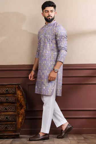 Lavender color smart printed ethnic kurta payjama for ceremonial looks