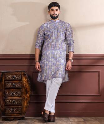 Lavender color smart printed ethnic kurta payjama for ceremonial looks 5