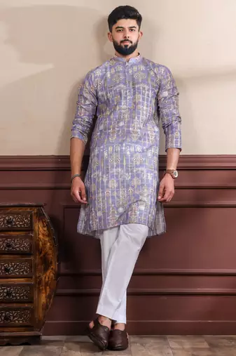 Lavender color smart printed ethnic kurta payjama for ceremonial looks