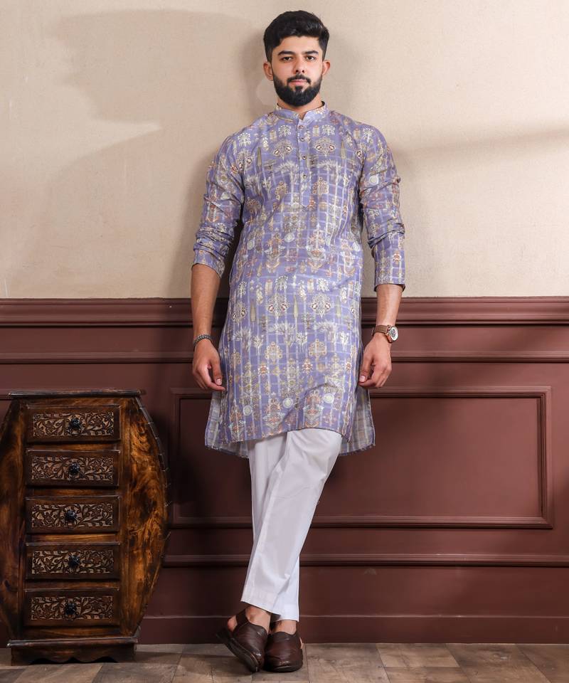 Lavender color smart printed ethnic kurta payjama for ceremonial looks