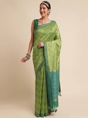 Geometric Printed Zari Leheriya Saree 1