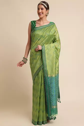 Geometric Printed Zari Leheriya Saree