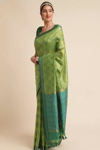 Geometric Printed Zari Leheriya Saree