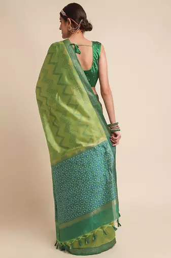 Geometric Printed Zari Leheriya Saree