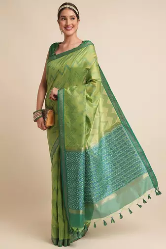 Geometric Printed Zari Leheriya Saree