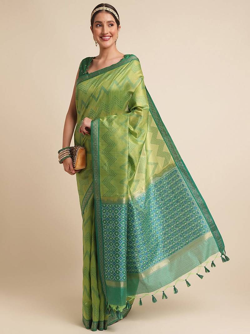 Geometric Printed Zari Leheriya Saree
