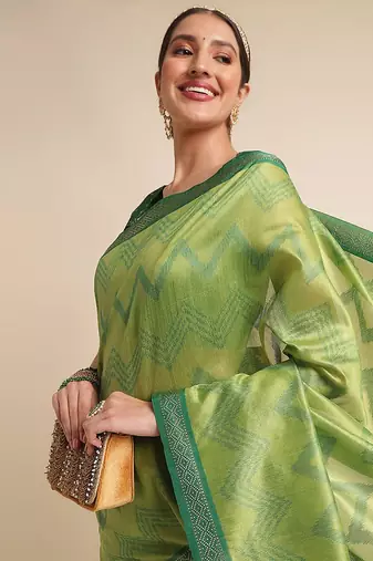 Geometric Printed Zari Leheriya Saree