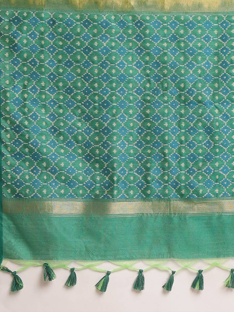 Geometric Printed Zari Leheriya Saree