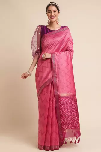 Geometric Printed Zari Leheriya Saree