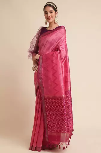 Geometric Printed Zari Leheriya Saree