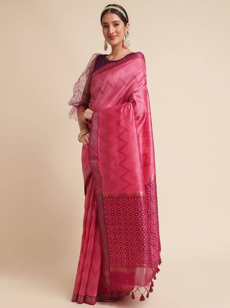 Geometric Printed Zari Leheriya Saree
