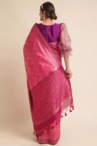 Geometric Printed Zari Leheriya Saree
