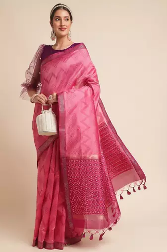 Geometric Printed Zari Leheriya Saree
