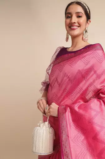 Geometric Printed Zari Leheriya Saree