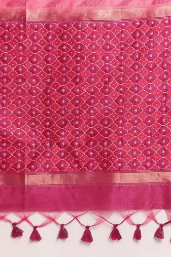 Geometric Printed Zari Leheriya Saree