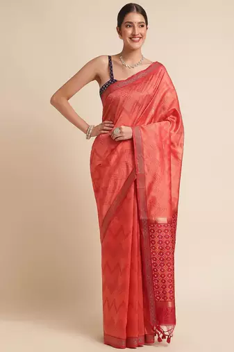 Geometric Printed Zari Leheriya Saree