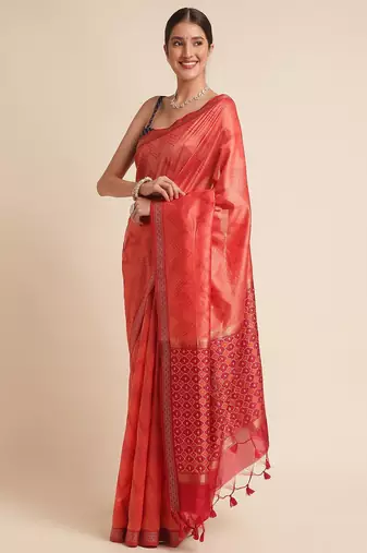 Geometric Printed Zari Leheriya Saree