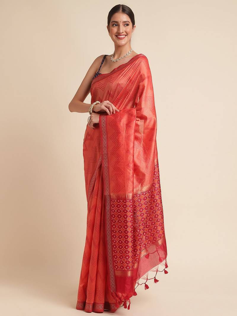 Geometric Printed Zari Leheriya Saree