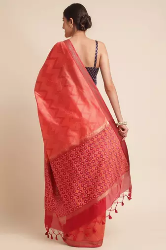 Geometric Printed Zari Leheriya Saree