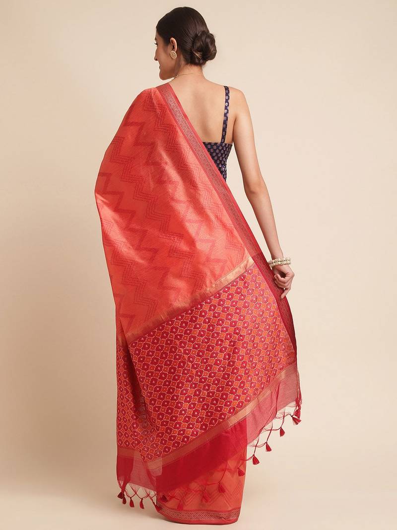 Geometric Printed Zari Leheriya Saree