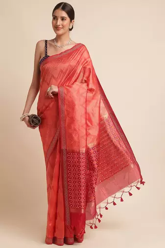 Geometric Printed Zari Leheriya Saree