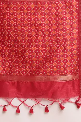 Geometric Printed Zari Leheriya Saree