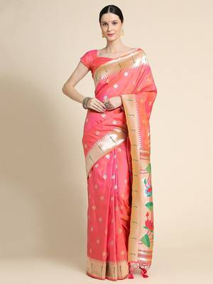 Ethnic Motifs Woven Design Zari Saree 1