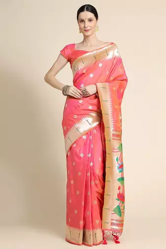 Ethnic Motifs Woven Design Zari Saree