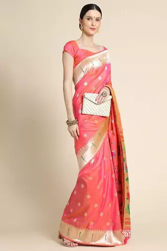 Ethnic Motifs Woven Design Zari Saree