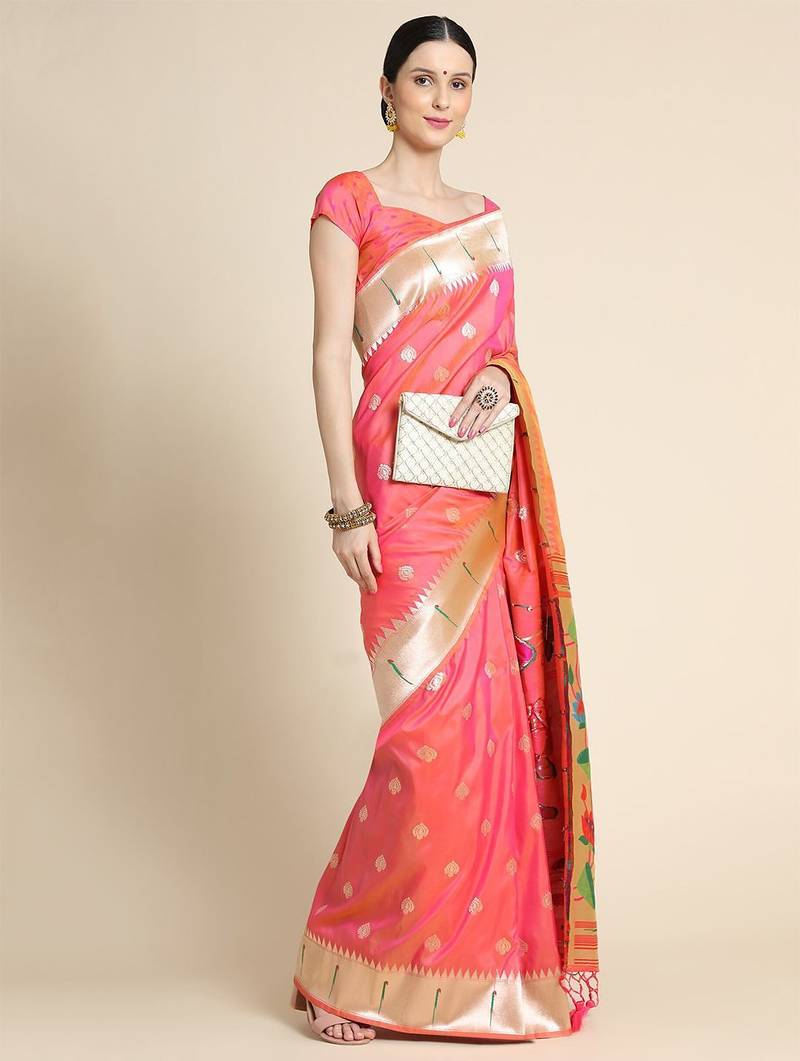 Ethnic Motifs Woven Design Zari Saree