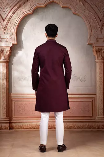 Wine color smart festive special embroidered kurta payjama for traditonal looks