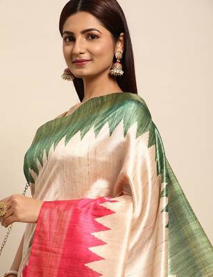 Colourblocked Silk Blend Tussar Saree 1