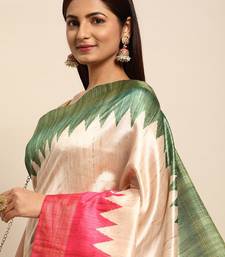 Colourblocked Silk Blend Tussar Saree