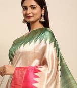 Colourblocked Silk Blend Tussar Saree