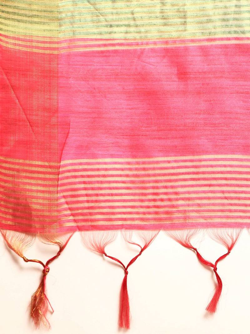 Colourblocked Silk Blend Tussar Saree