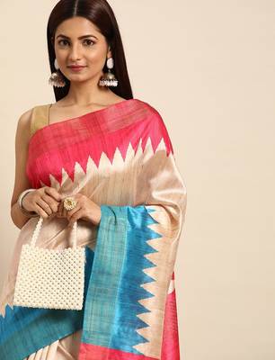 Colourblocked Silk Blend Tussar Saree 1