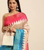 Colourblocked Silk Blend Tussar Saree