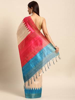 Colourblocked Silk Blend Tussar Saree 3