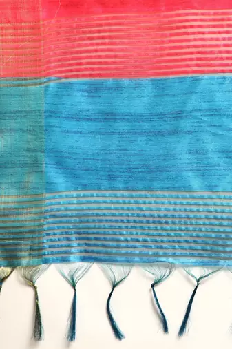 Colourblocked Silk Blend Tussar Saree