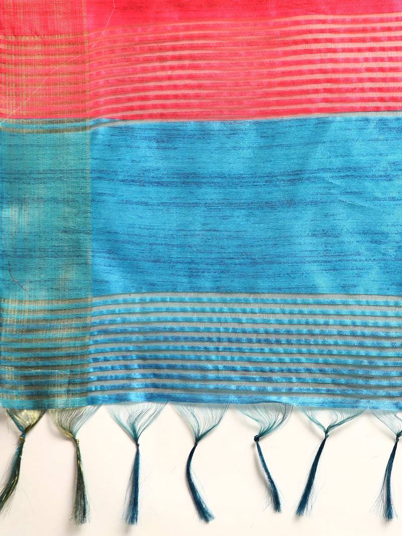 Colourblocked Silk Blend Tussar Saree