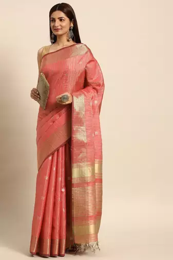 Striped Zari Linen Blend Baluchari Saree